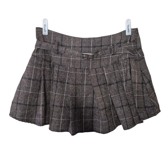 SHEIN Dresses & Skirts - SHEIN Brown Plaid Pleated Belted Mini Skirt Academia Preppy Twee Size Small